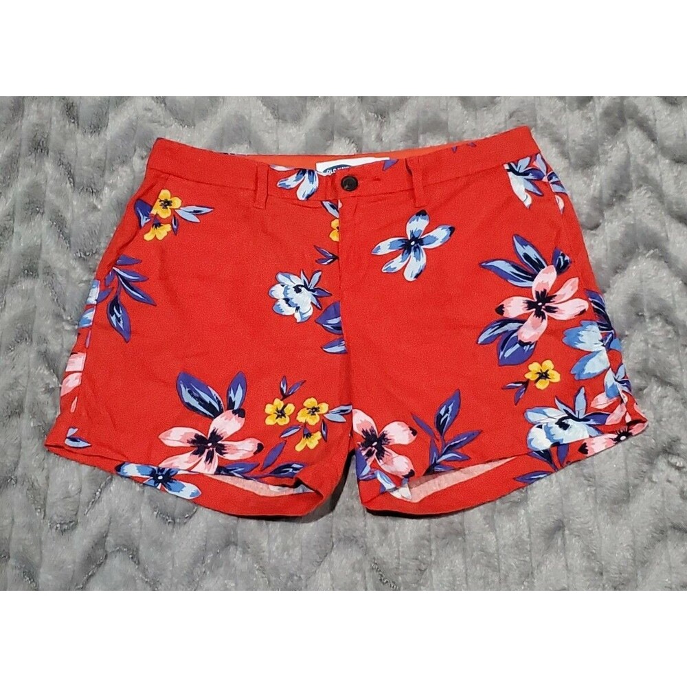 Old Navy Womens Size 4 Orange Blue Floral Linen Blend Everyday Shorts